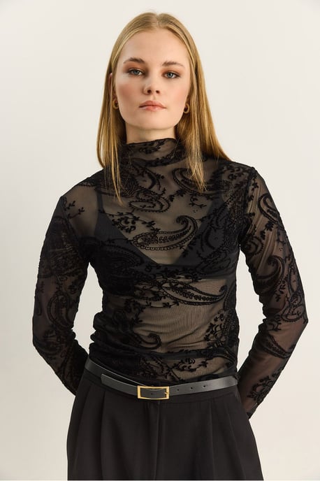Paisley-Print Cut-Out Halb-Turtleneck-Bluse - Image 4