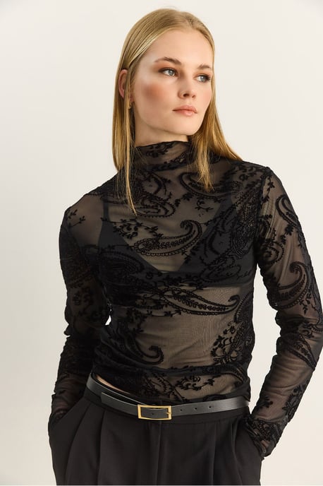Paisley-Print Cut-Out Halb-Turtleneck-Bluse - Image 5