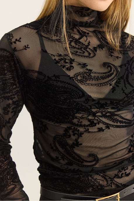 Paisley-Print Cut-Out Halb-Turtleneck-Bluse - Image 6