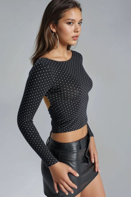 Punktmuster Slim-Fit Crop-Bluse mit Rücken-Detail - Image 2