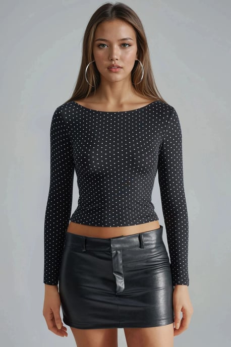 Punktmuster Slim-Fit Crop-Bluse mit Rücken-Detail - Image 3