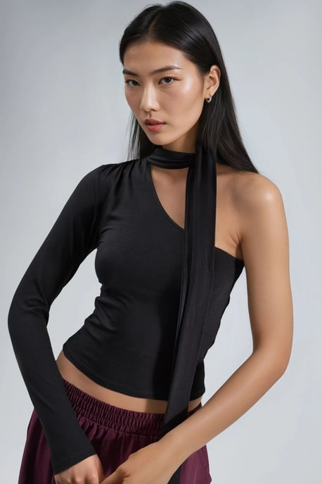 Einärmelige Bluse mit Schal-Detail - Image 1