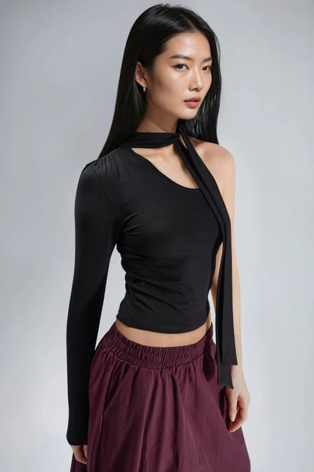 Einärmelige Bluse mit Schal-Detail - Image 4