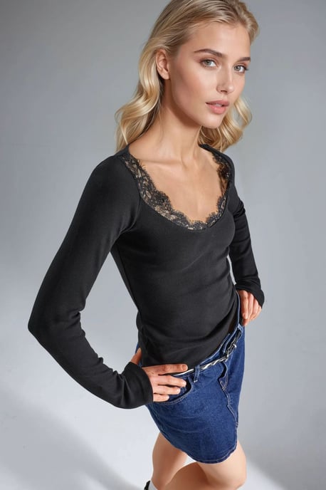 Bluse mit Spitzen-Detail und V-Ausschnitt - Image 3