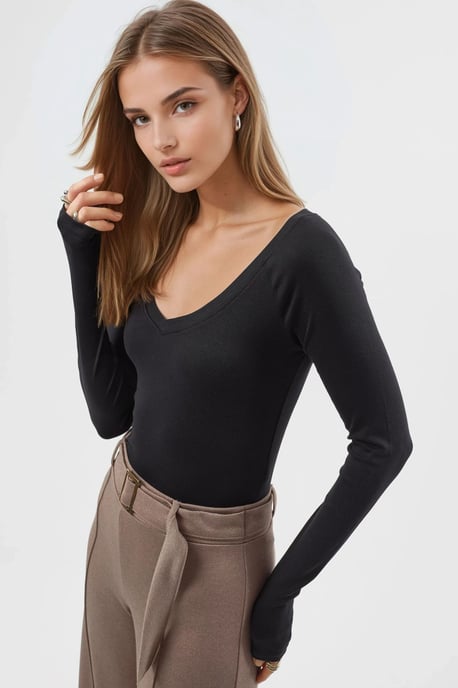 V-Ausschnitt Langarm-Fitted Bluse - Image 2