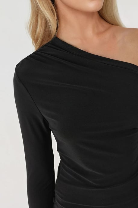 Asymmetrischer Kragen Langarm Slim Fit Soft Touch Strickoberteil - Image 2