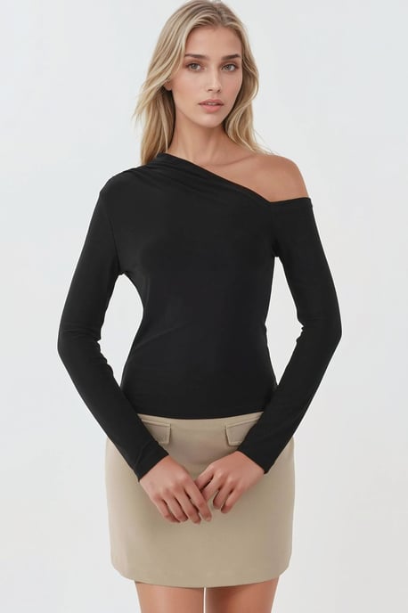 Asymmetrischer Kragen Langarm Slim Fit Soft Touch Strickoberteil - Image 3
