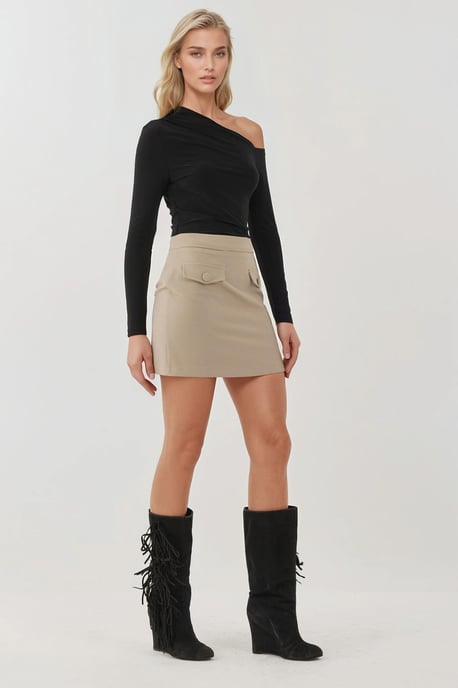 Asymmetrischer Kragen Langarm Slim Fit Soft Touch Strickoberteil - Image 4