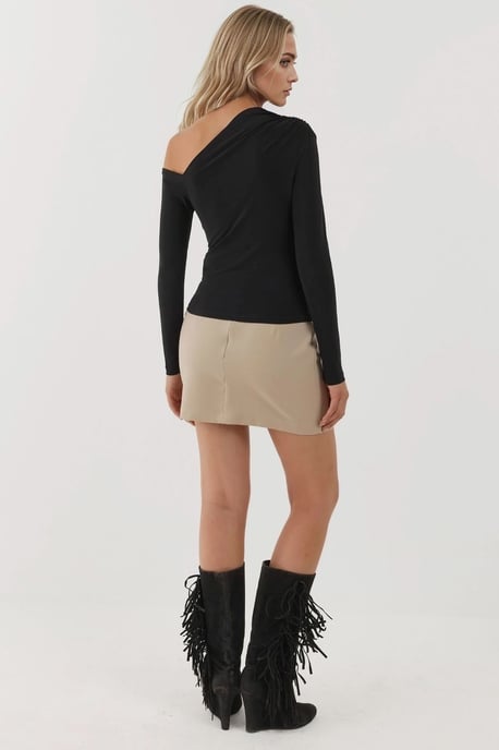 Asymmetrischer Kragen Langarm Slim Fit Soft Touch Strickoberteil - Image 5