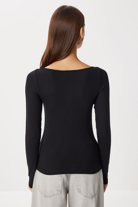 Spitzen-U-Ausschnitt Langarm-Fit-Bluse - Image 6