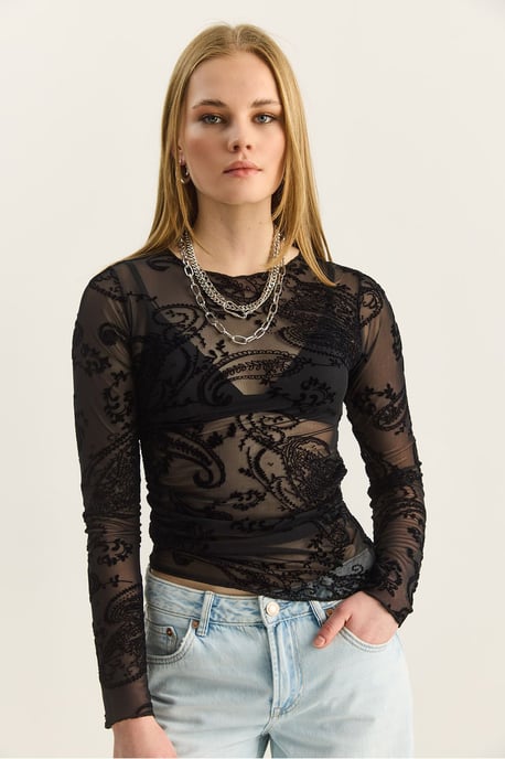 Schlank geschnittene Bluse mit Cut-Out und Paisleymuster - Image 3