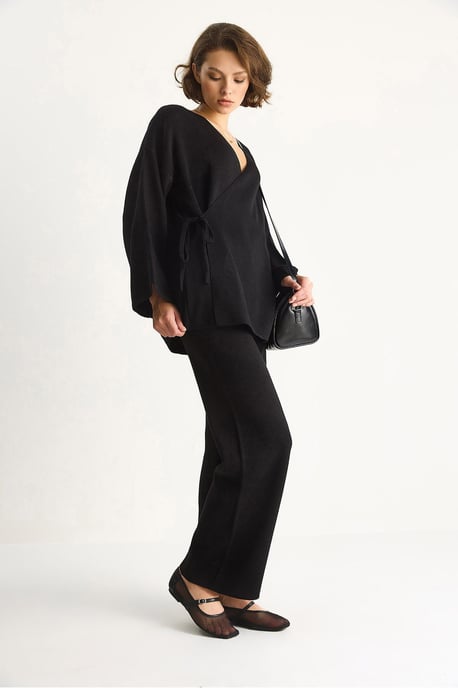 Doppelreihige Krawattenbluse und weite Hosen-Set - Image 3