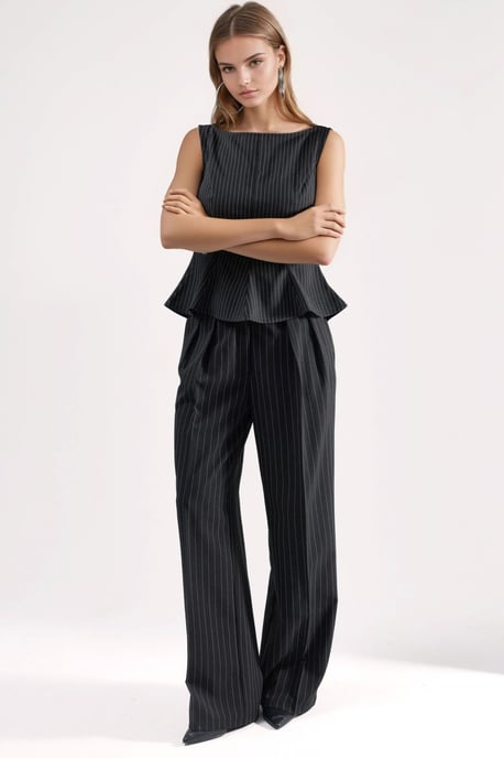 Gestreiftes Bootneck-Peplum-Top mit Reißverschluss - Image 2