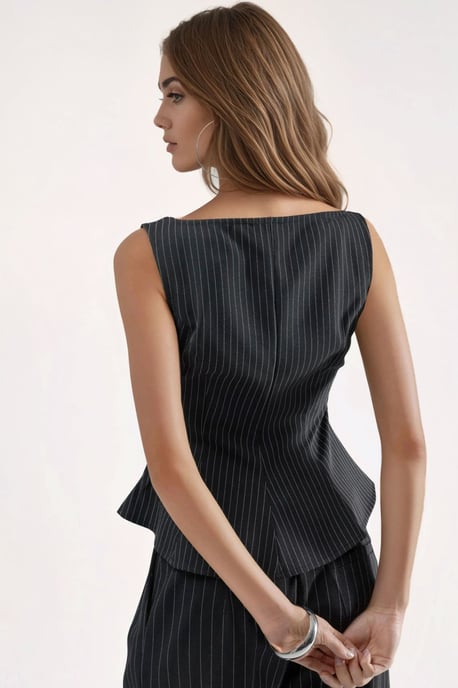 Gestreiftes Bootneck-Peplum-Top mit Reißverschluss - Image 4