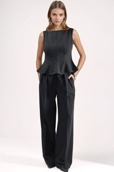 Gestreiftes Bootneck-Peplum-Top mit Reißverschluss - Image 5