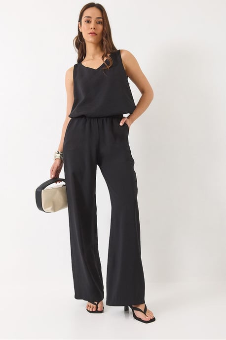V-Ausschnitt Baumwollbluse-Hosen Zweiteiliges Set - Image 1