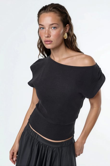 Bootsausschnitt gerippte Bluse - Image 1