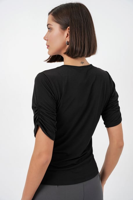 Rundhalsausschnitt mit Knöpfen Bluse - Image 5