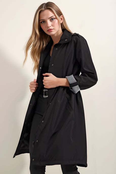Langer Trenchcoat mit Schal-kragen und Knöpfen - Image 1