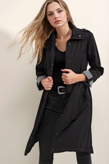 Langer Trenchcoat mit Schal-kragen und Knöpfen - Image 2