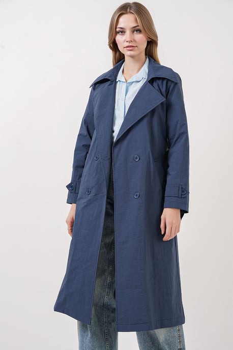 Doppelt brustiger langer Trenchcoat mit Taschen - Image 1