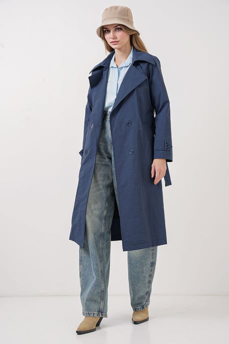 Doppelt brustiger langer Trenchcoat mit Taschen - Image 2