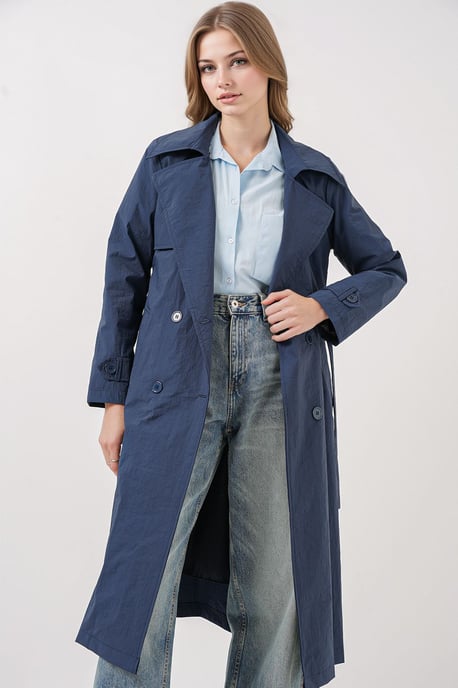 Doppelt brustiger langer Trenchcoat mit Taschen - Image 3