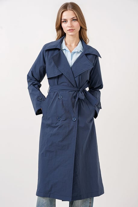 Doppelt brustiger langer Trenchcoat mit Taschen - Image 4