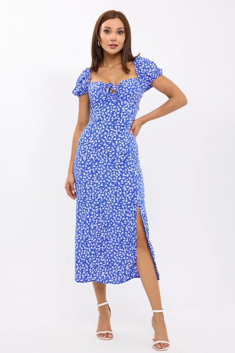 Blumiges Off-Shoulder-Midi-Kleid mit seitlichem Schlitz - Image 1