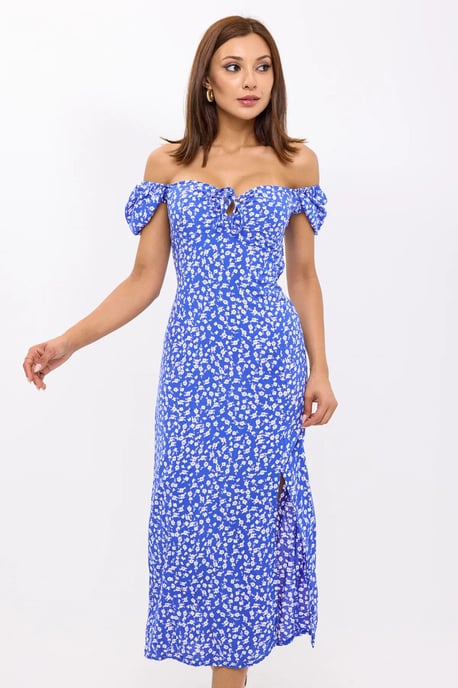 Blumiges Off-Shoulder-Midi-Kleid mit seitlichem Schlitz - Image 2