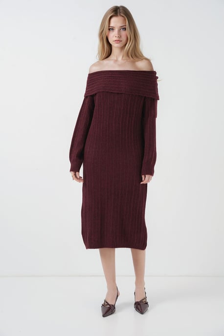 Oversized Rippenstrick-Midi-Kleid mit Madonna-Kragen - Image 2