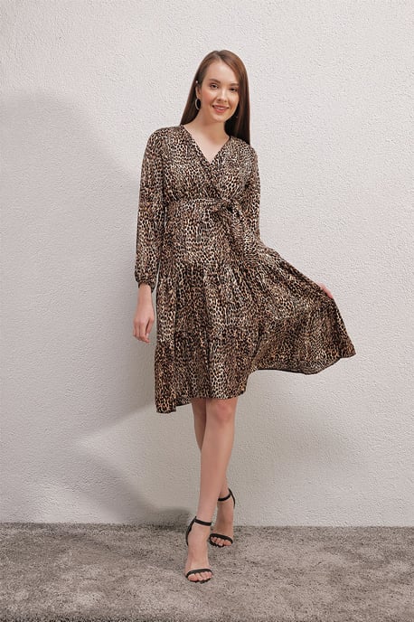 Leopardenmuster Midi-Kleid mit Schleife - Image 2