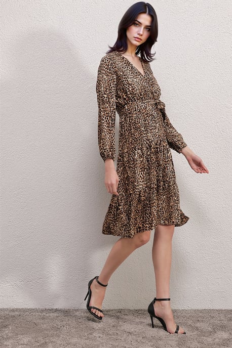 Leopardenmuster Midi-Kleid mit Schleife - Image 3