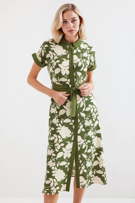 Blühendes Midi-Kleid mit Schleife - Image 3