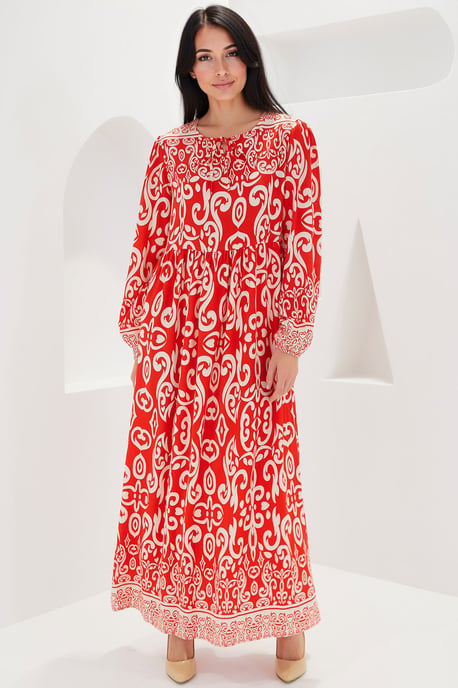 Mustered Maxi-Kleid mit Bindung - Image 1
