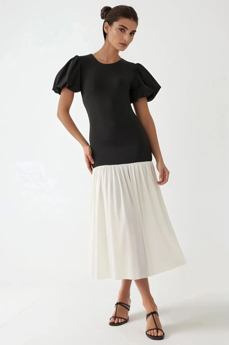 Figurbetontes Kontrast-Midikleid mit Rundhalsausschnitt - Image 2