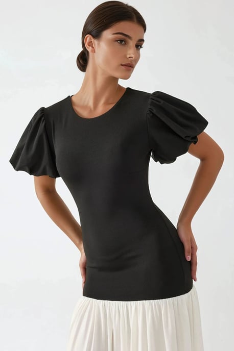 Figurbetontes Kontrast-Midikleid mit Rundhalsausschnitt - Image 3