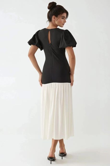 Figurbetontes Kontrast-Midikleid mit Rundhalsausschnitt - Image 4
