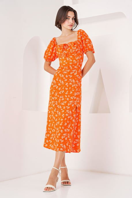 Midikleid mit Blumenmuster und Schleife - Image 3