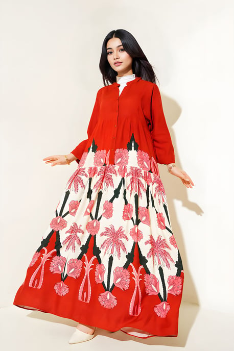 Bedrucktes V-Ausschnitt Maxikleid mit Knopfverschluss - Image 2