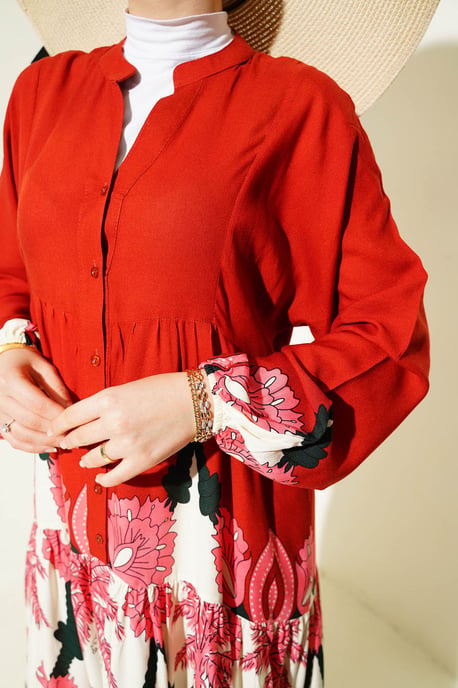 Bedrucktes V-Ausschnitt Maxikleid mit Knopfverschluss - Image 3