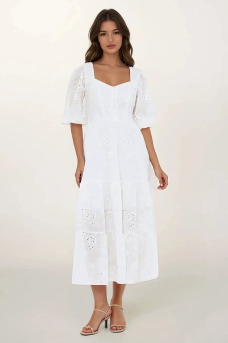 Gesticktes Sweetheart-Ausschnitt, gestuftes Maxikleid mit Puffärmel - Image 2