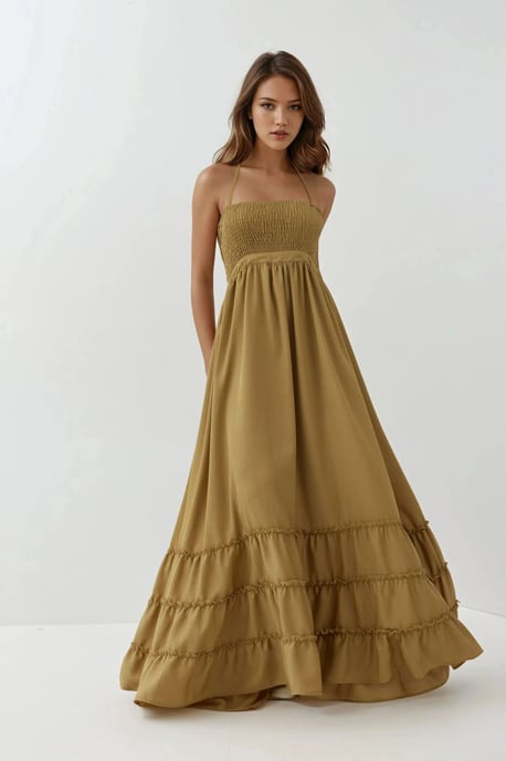 Texturiertes Maxikleid mit quadratischem Kragen - Image 1
