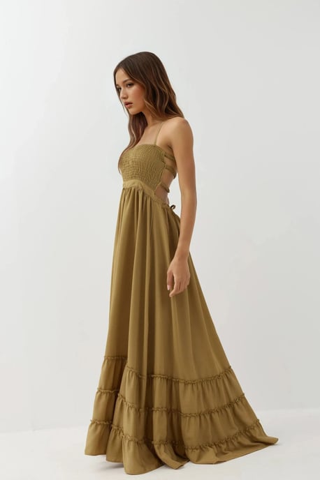 Texturiertes Maxikleid mit quadratischem Kragen - Image 2