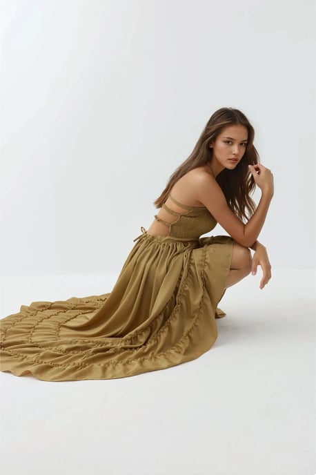Texturiertes Maxikleid mit quadratischem Kragen - Image 4