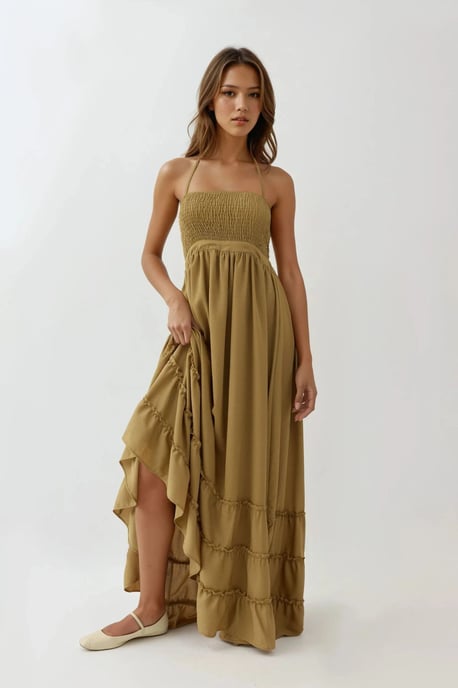 Texturiertes Maxikleid mit quadratischem Kragen - Image 6