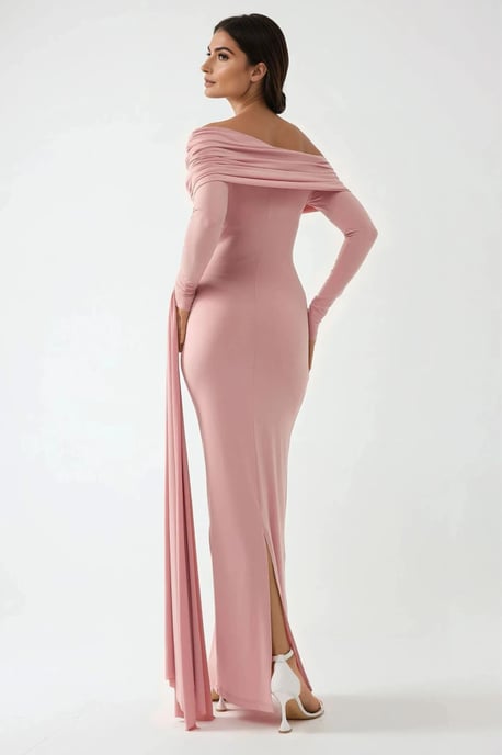 Asymmetrisches Kragen Bodycon Maxi Kleid - Image 3