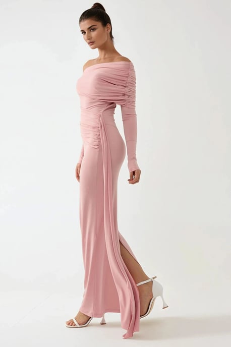 Asymmetrisches Kragen Bodycon Maxi Kleid - Image 5