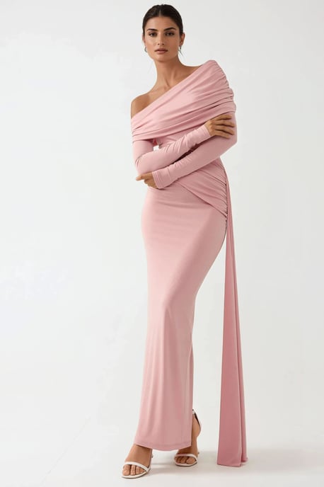 Asymmetrisches Kragen Bodycon Maxi Kleid - Image 6