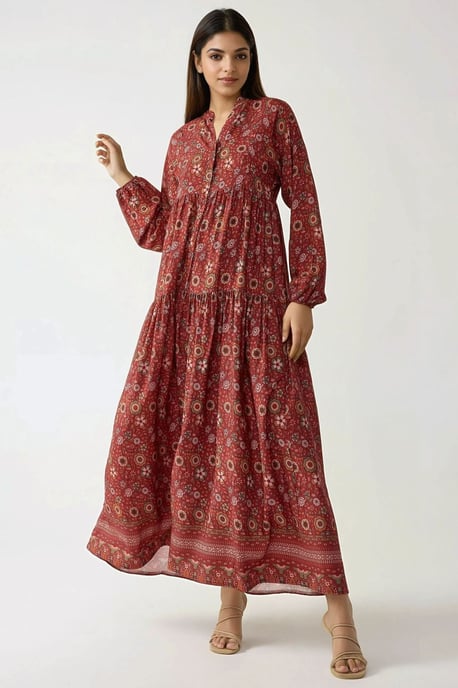 Bedrucktes V-Ausschnitt Maxikleid mit Knöpfen - Image 2